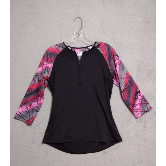 FILO Athletic Tee Women's Small Stretchy 1/4 Zip Black Red Pink Geometric Print - Picture 1 of 11